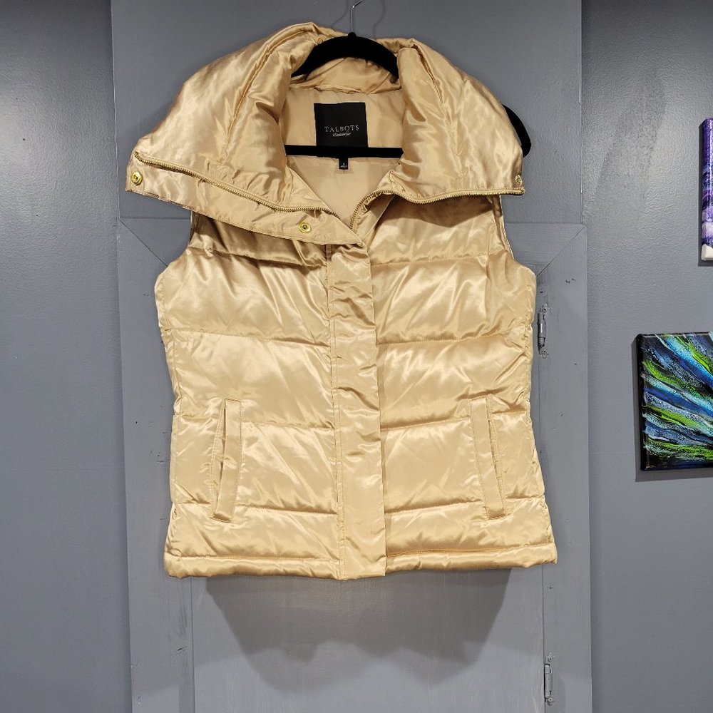 TALBOTS Gold Down Puffer Vest Size Small